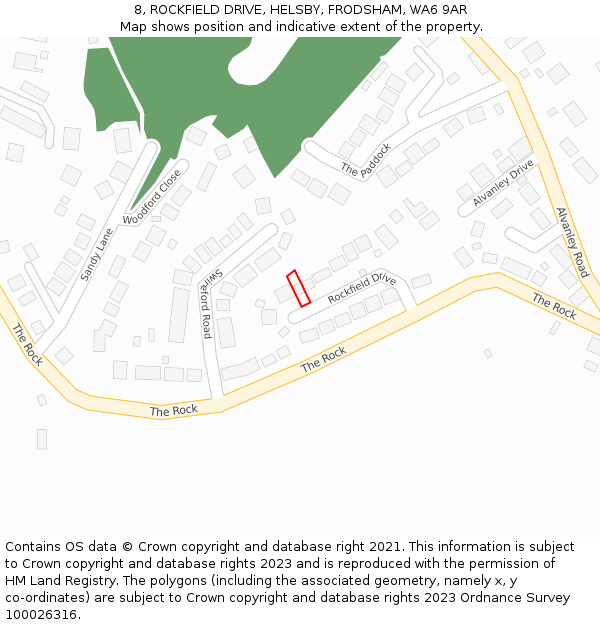 8, ROCKFIELD DRIVE, HELSBY, FRODSHAM, WA6 9AR: Location map and indicative extent of plot