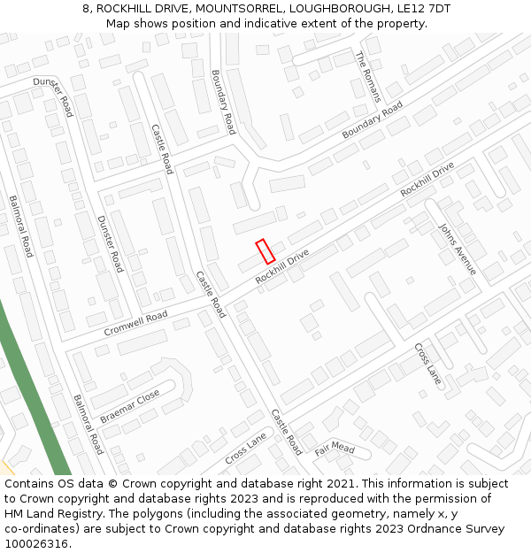 8, ROCKHILL DRIVE, MOUNTSORREL, LOUGHBOROUGH, LE12 7DT: Location map and indicative extent of plot