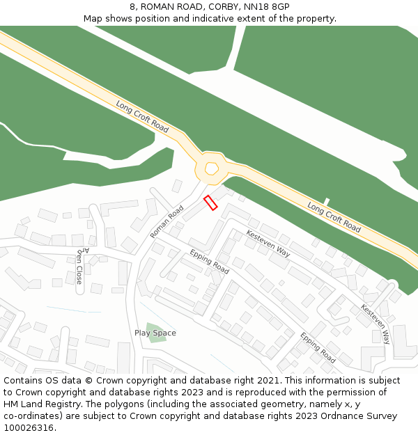 8, ROMAN ROAD, CORBY, NN18 8GP: Location map and indicative extent of plot