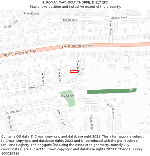 8, ROMAN WAY, SCUNTHORPE, DN17 2FD: Location map and indicative extent of plot