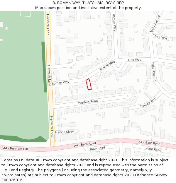 8, ROMAN WAY, THATCHAM, RG18 3BP: Location map and indicative extent of plot