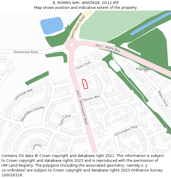 8, ROMAN WAY, WANTAGE, OX12 9YF: Location map and indicative extent of plot