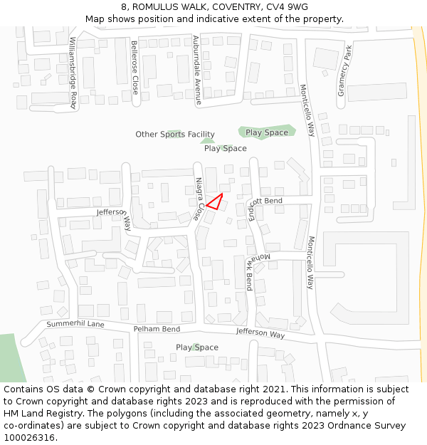 8, ROMULUS WALK, COVENTRY, CV4 9WG: Location map and indicative extent of plot