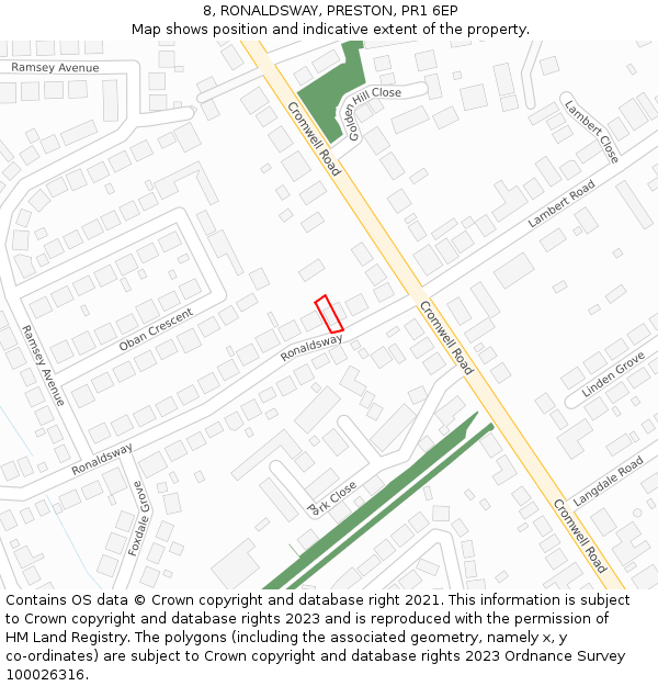 8, RONALDSWAY, PRESTON, PR1 6EP: Location map and indicative extent of plot