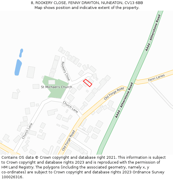 8, ROOKERY CLOSE, FENNY DRAYTON, NUNEATON, CV13 6BB: Location map and indicative extent of plot