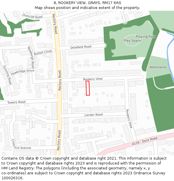8, ROOKERY VIEW, GRAYS, RM17 6AS: Location map and indicative extent of plot