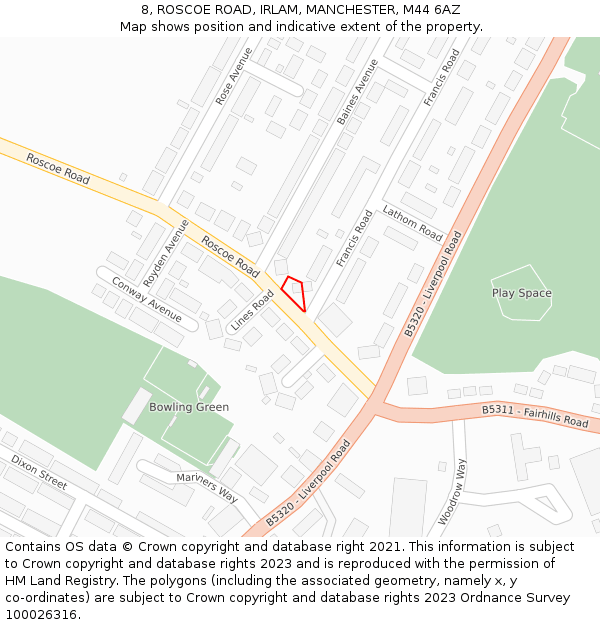 8, ROSCOE ROAD, IRLAM, MANCHESTER, M44 6AZ: Location map and indicative extent of plot