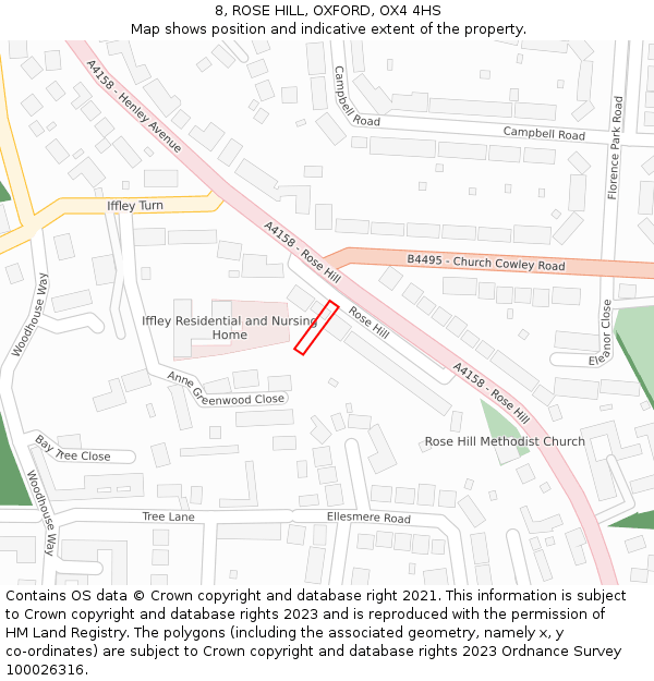 8, ROSE HILL, OXFORD, OX4 4HS: Location map and indicative extent of plot