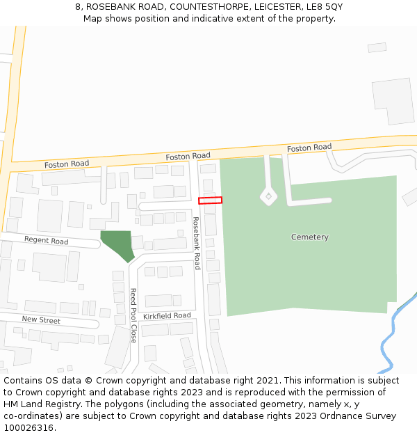 8, ROSEBANK ROAD, COUNTESTHORPE, LEICESTER, LE8 5QY: Location map and indicative extent of plot