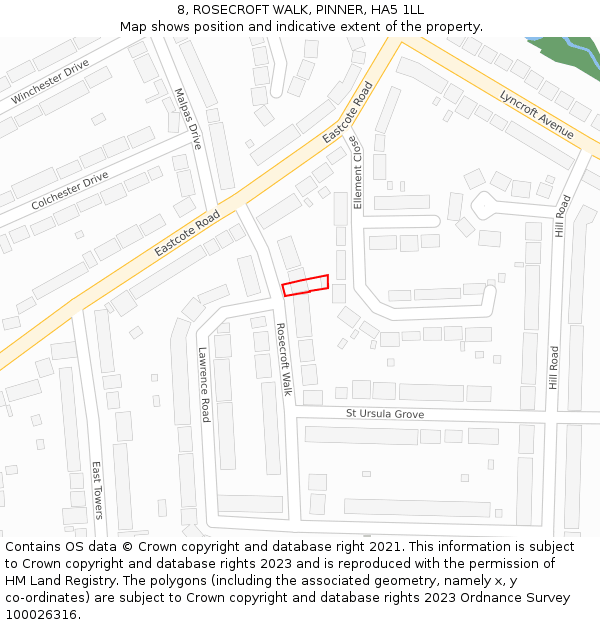 8, ROSECROFT WALK, PINNER, HA5 1LL: Location map and indicative extent of plot