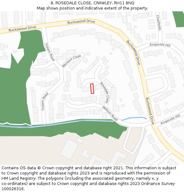 8, ROSEDALE CLOSE, CRAWLEY, RH11 8NQ: Location map and indicative extent of plot