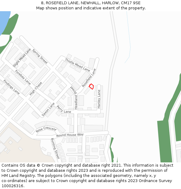 8, ROSEFIELD LANE, NEWHALL, HARLOW, CM17 9SE: Location map and indicative extent of plot