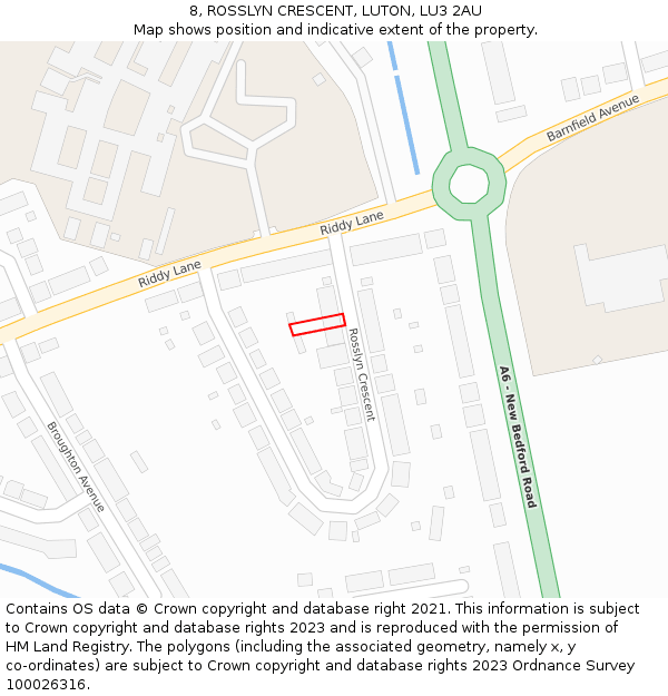 8, ROSSLYN CRESCENT, LUTON, LU3 2AU: Location map and indicative extent of plot