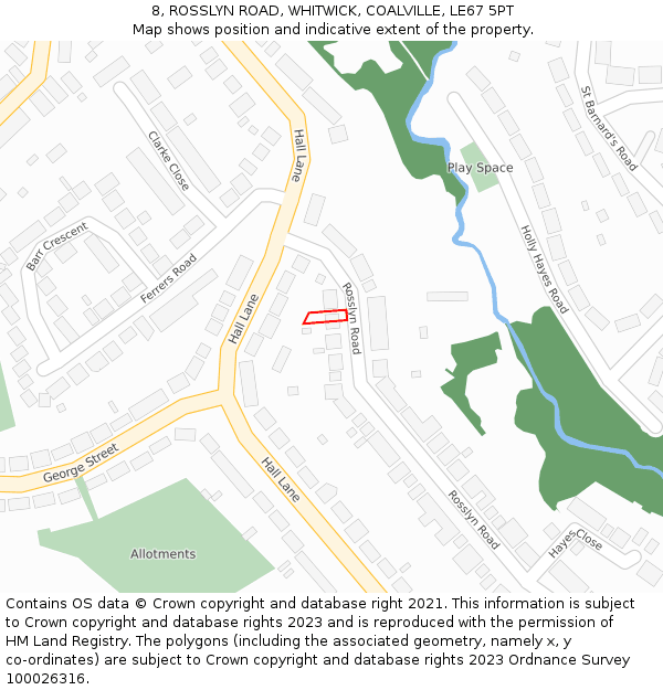 8, ROSSLYN ROAD, WHITWICK, COALVILLE, LE67 5PT: Location map and indicative extent of plot