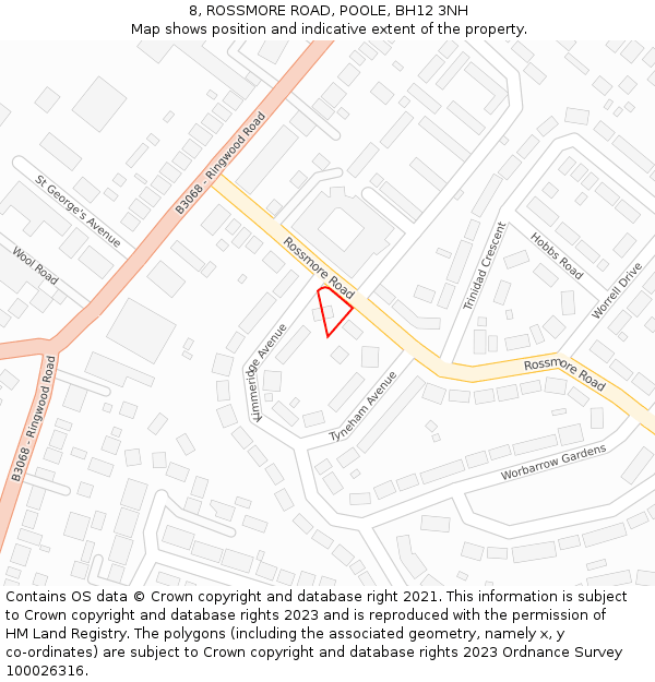 8, ROSSMORE ROAD, POOLE, BH12 3NH: Location map and indicative extent of plot