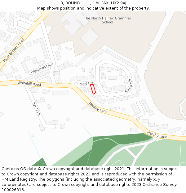 8, ROUND HILL, HALIFAX, HX2 9XJ: Location map and indicative extent of plot