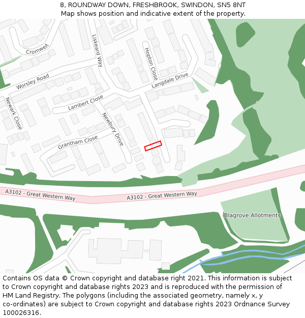 8, ROUNDWAY DOWN, FRESHBROOK, SWINDON, SN5 8NT: Location map and indicative extent of plot