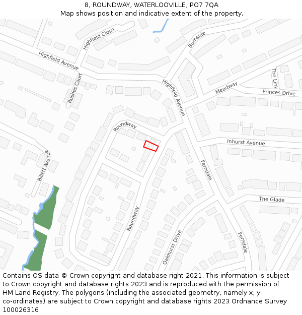 8, ROUNDWAY, WATERLOOVILLE, PO7 7QA: Location map and indicative extent of plot