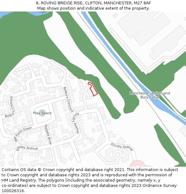 8, ROVING BRIDGE RISE, CLIFTON, MANCHESTER, M27 8AF: Location map and indicative extent of plot