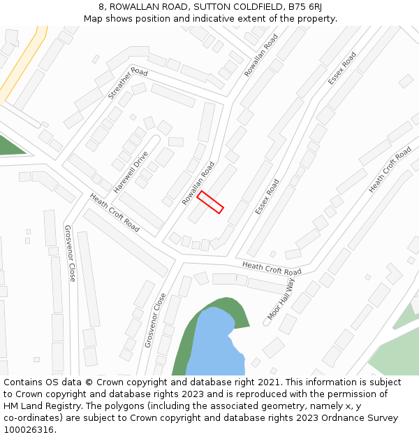 8, ROWALLAN ROAD, SUTTON COLDFIELD, B75 6RJ: Location map and indicative extent of plot