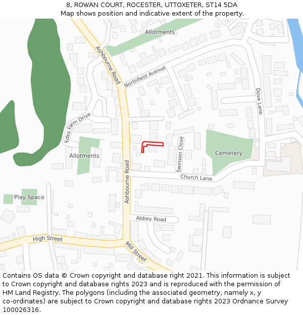 8, ROWAN COURT, ROCESTER, UTTOXETER, ST14 5DA: Location map and indicative extent of plot