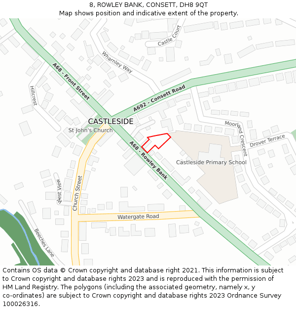 8, ROWLEY BANK, CONSETT, DH8 9QT: Location map and indicative extent of plot