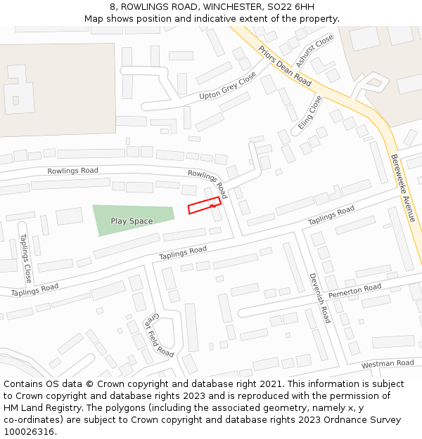 8, ROWLINGS ROAD, WINCHESTER, SO22 6HH: Location map and indicative extent of plot