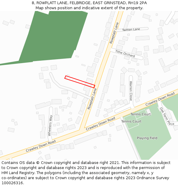 8, ROWPLATT LANE, FELBRIDGE, EAST GRINSTEAD, RH19 2PA: Location map and indicative extent of plot