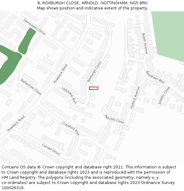8, ROXBURGH CLOSE, ARNOLD, NOTTINGHAM, NG5 8RN: Location map and indicative extent of plot