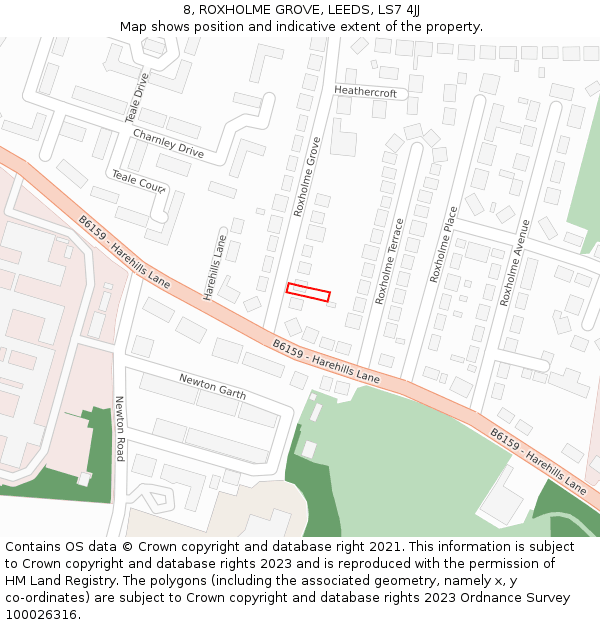 8, ROXHOLME GROVE, LEEDS, LS7 4JJ: Location map and indicative extent of plot