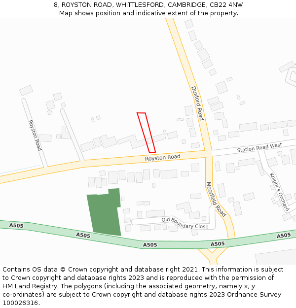 8, ROYSTON ROAD, WHITTLESFORD, CAMBRIDGE, CB22 4NW: Location map and indicative extent of plot