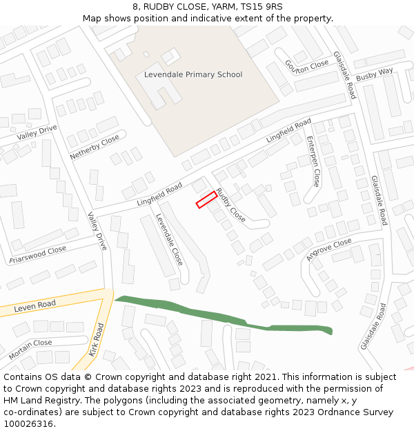 8, RUDBY CLOSE, YARM, TS15 9RS: Location map and indicative extent of plot