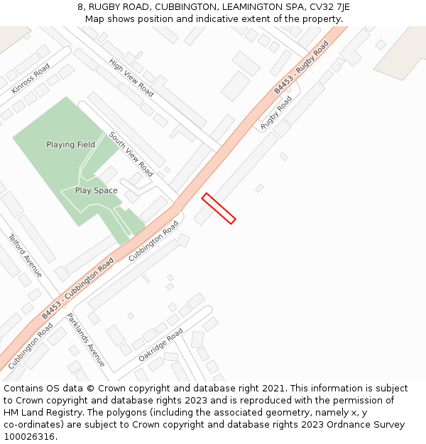 8, RUGBY ROAD, CUBBINGTON, LEAMINGTON SPA, CV32 7JE: Location map and indicative extent of plot