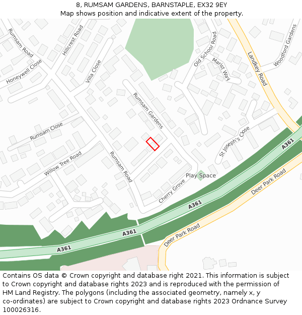 8, RUMSAM GARDENS, BARNSTAPLE, EX32 9EY: Location map and indicative extent of plot