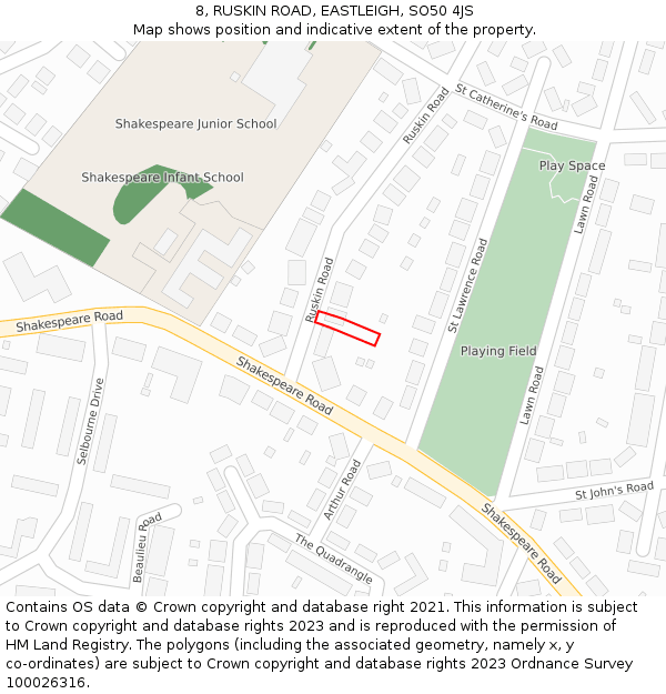 8, RUSKIN ROAD, EASTLEIGH, SO50 4JS: Location map and indicative extent of plot