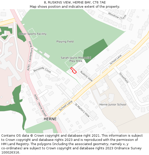 8, RUSKINS VIEW, HERNE BAY, CT6 7AE: Location map and indicative extent of plot