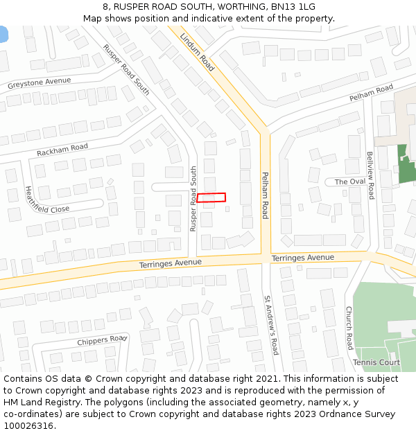 8, RUSPER ROAD SOUTH, WORTHING, BN13 1LG: Location map and indicative extent of plot