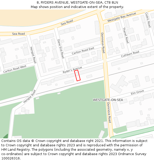 8, RYDERS AVENUE, WESTGATE-ON-SEA, CT8 8LN: Location map and indicative extent of plot