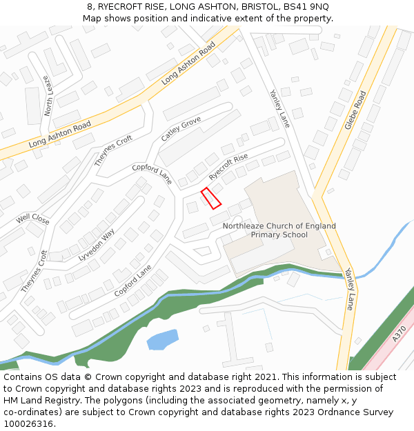 8, RYECROFT RISE, LONG ASHTON, BRISTOL, BS41 9NQ: Location map and indicative extent of plot