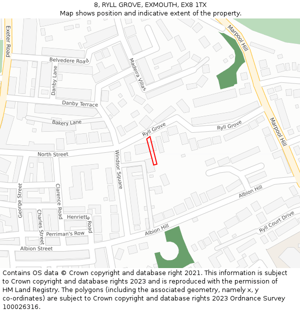 8, RYLL GROVE, EXMOUTH, EX8 1TX: Location map and indicative extent of plot
