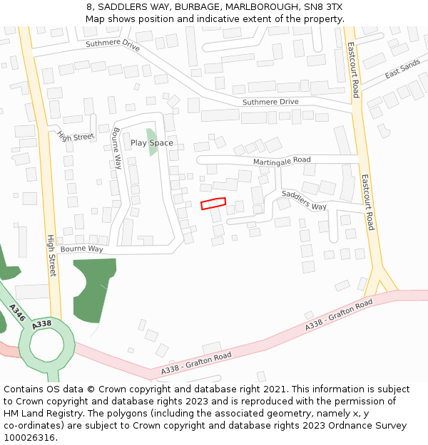 8, SADDLERS WAY, BURBAGE, MARLBOROUGH, SN8 3TX: Location map and indicative extent of plot