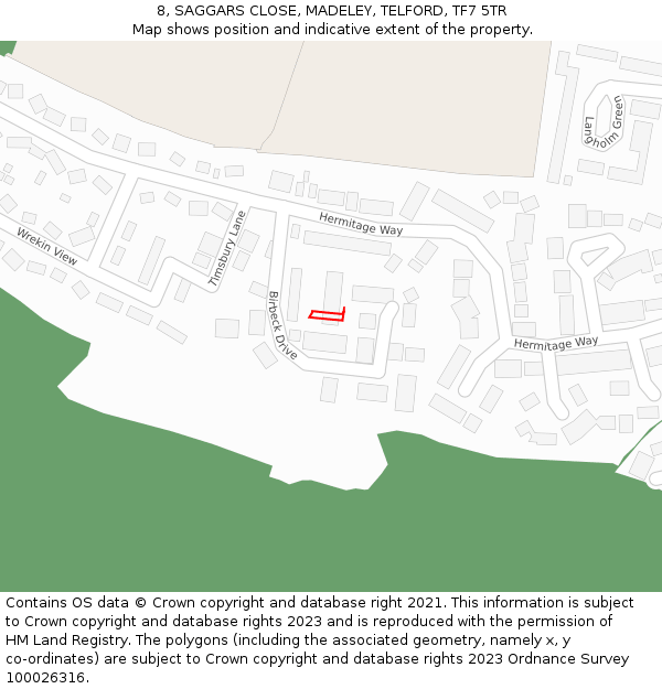 8, SAGGARS CLOSE, MADELEY, TELFORD, TF7 5TR: Location map and indicative extent of plot