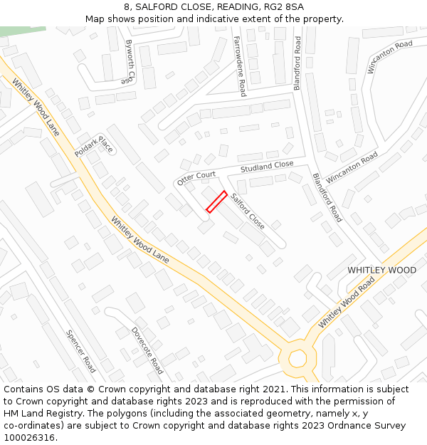 8, SALFORD CLOSE, READING, RG2 8SA: Location map and indicative extent of plot