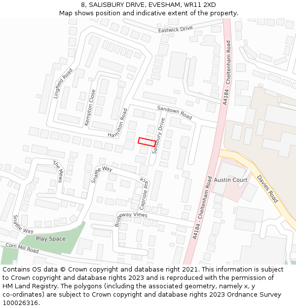 8, SALISBURY DRIVE, EVESHAM, WR11 2XD: Location map and indicative extent of plot