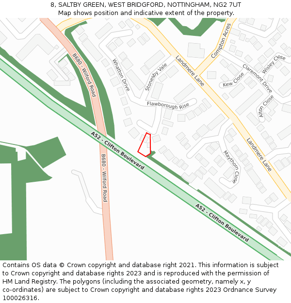 8, SALTBY GREEN, WEST BRIDGFORD, NOTTINGHAM, NG2 7UT: Location map and indicative extent of plot