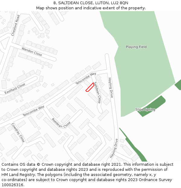 8, SALTDEAN CLOSE, LUTON, LU2 8QN: Location map and indicative extent of plot
