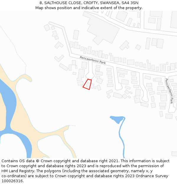 8, SALTHOUSE CLOSE, CROFTY, SWANSEA, SA4 3SN: Location map and indicative extent of plot