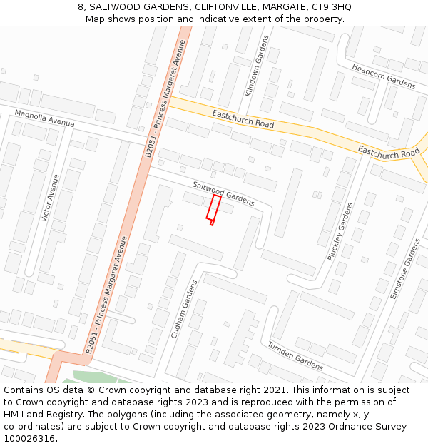 8, SALTWOOD GARDENS, CLIFTONVILLE, MARGATE, CT9 3HQ: Location map and indicative extent of plot