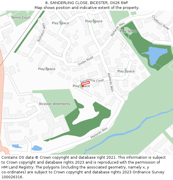 8, SANDERLING CLOSE, BICESTER, OX26 6WF: Location map and indicative extent of plot