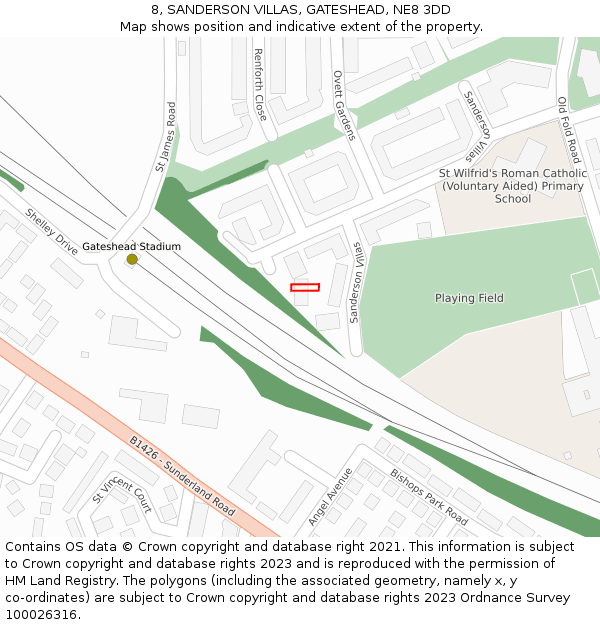 8, SANDERSON VILLAS, GATESHEAD, NE8 3DD: Location map and indicative extent of plot